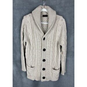 Botvela Wool Blend Cable Knit Cardigan Sweater Mens S Ivory Shawl Collar Chunky